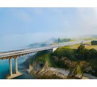 adrium Quadro su tela 120 x 90 cm: vista aerea sul ponte Dos Santos durante la nebbia e la baia. Vicino a Ribadeo nel nord della Spagna (136811453)