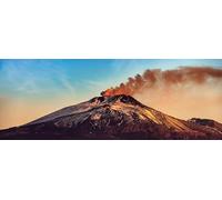 adrium Quadro su tela 140x50 cm: Il vulcano Etna con fumo all'alba in inverno, Catania, Isola di Sicilia, Italia, Europa (116464908)