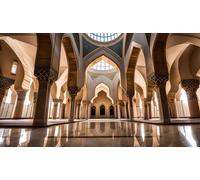 adrium Quadro su tela 90 x 50 cm: una splendida vista interna di una grande moschea con intricati dettagli, archi e colonne. Flusso luminoso attraverso il (246781485)