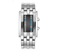 ADSBIAOYE Orologio da uomo e da donna, alla moda, creativo, a doppia matrice, binario, LED, impermeabile, in acciaio inox, Argento da uomo, Moda