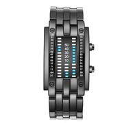 ADSBIAOYE Orologio da uomo e da donna, alla moda, creativo, a doppia matrice, binario, LED, impermeabile, in acciaio inox, Uomo nero, Moda
