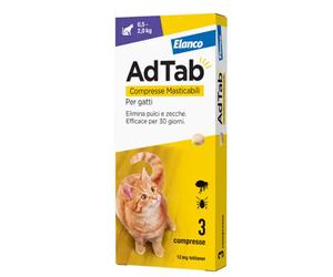 AdTab Elanco Compresse masticabili Antiparassitario orale per gatti 3 compresse peso fino a 2 kg - Antiparassitario per gatti - 1° ORDINE? scegli lo sconto BZR5 / BZR20 + 200 punti fedeltà