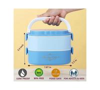 Adult and children lunch box container, stackable container-leakproof, microwave safe, free of BPA and food safe materials, double layer-blue