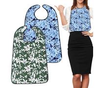 Adult Feeding Bib - Waterproof Double Layer Clothing Protector for Seniors, 2 Pack Reusable Bibs with Comfortable Fit, Adult Bibs for Elderly Care, Rehabilitation, Dining, Nursing, Everyday Wear