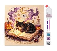 Adult Pearl Art Kit, Black Cat Leaning Rhinestone Craft | Decorative Tabletop Design, Pearl And Gem Embellishment Activity For Creative Adults, DIY Home Decoration And Handmade