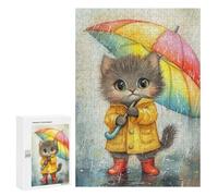 Adulti 300 PCS Puzzle Rainy Day Kitten with Umbrella-8 Puzzle Per Adulti Sfida Difficile Lista Dei Desideri Con Babbo Natale Regali Unici Per Compleanno 300 PCS