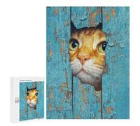 Adulti 500 PCS Puzzle Curious Cat Peeking Through Wooden Plank Puzzle Per Adulti Sfida Difficile Lista Dei Desideri Con Babbo Natale Regali Unici Per Compleanno 500 PCS