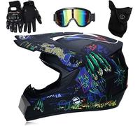 Adulti Corse Motocross Casco a Faccia Piena con Guanto di Occhiali per la Bici da Sporco Atv Utv, Leggero Visore del Sole Regolabile per il Casco per Moto Protettivo per la gioventù Unisex (L)