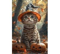 Adulti Diamond Painting Pieno Pittura Art Fai Da Te 5D Kit Cappello Da Strega Gattino Zucca Motivo Disegno DIY Diamante Trapano Per Decorazione Casa e Pareti Craft Arts Trapano Tondo 80x120cm C1201