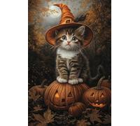 Adulti Diamond Painting Pieno Pittura Art Fai Da Te 5D Kit Cappello Da Strega Gattino Zucca Motivo Disegno DIY Diamante Trapano Per Decorazione Casa e Pareti Craft Arts Trapano Tondo 80x120cm C1197