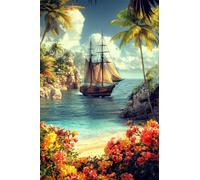 Adulti Diamond Painting Pieno Pittura Art Kit Paesaggio Dell'Isola Della Barca a Vela Motivo Disegno DIY Diamante Trapano Per Decorazione Casa e Craft Arts Trapano Quadrato 80x120cm B1912