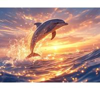 Adulti e Principianti Diamond Painting Pieno Pittura Art 5D Kit Delfino Carino Motivo Disegno Ricamo DIY Diamante Trapano Per Decorazione Casa e Pareti Craft Arts Trapano Tondo 45x60cm AE1118