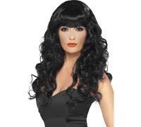 Adulti Halloween Streghe Parrucca Nera Donna Costume Strega Morticia Accessorio