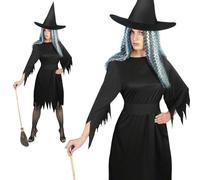 Adulti Inquietante Strega Costume Donna Halloween Vestito Nero S-L