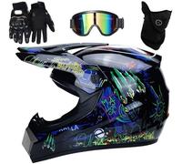 Adulti Integrale Fuori Casco da Motocross, con Guanti Maschera Occhiali, Unisex Strada ATV Casco da Moto, Discesa Dirt Bike MX Quad Bici Enduro Schianto Casco(Black,XL(58~59cm))