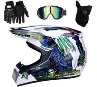 Adulti Integrale Fuori Casco da Motocross, con Guanti Maschera Occhiali, Unisex Strada ATV Casco da Moto, Discesa Dirt Bike MX Quad Bici Enduro Schianto Casco(White,L(56~57cm))