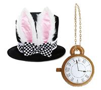 adulti LUSSO PAESE DELLE MERAVIGLIE CONIGLIO CAPPELLO CON GRANDE orecchie e Combinato FIOCCO + GONFIABILE orologio perfetto per scuola Book Week + Giornata mondiale del Libro Accessorio costume