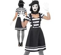 Adulti Mimo Artista Costume Donna Francese Circo Costume Strada Completo UK 8-1
