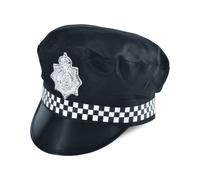 Adulti Nero Police Panda Cop Cappello a Scacchi Fascia & Distintivo Costume