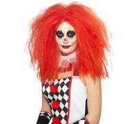 Adulti Rosso Clown Parrucca Giullare Arlecchino Donna Halloween Costume Nuovo