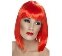 Adulti Rosso Neon Glam Parrucca Corto Blunt con Frangia Costume da Donna