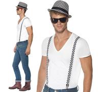 Ska Bicolore Cappello & Bretelle Uomo Donna 80S Costume di Feltro 80S Adulti