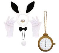 ADULTO CONIGLIO ACCESSORIO SET VESTITO ORECCHIE DI CONIGLIO BOTTONI + CODA DA CONIGLIO MORBIDA + GRANDE OROLOGIO GONFIABILE + NASO DI CONIGLIO + GUANTI BIANCHI SCUOLA
