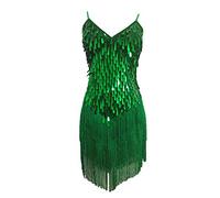 Adulto Costume Danza Lustrino Nappa Salsa Tango Latino Abiti da Competizione Verde Taglia Unica