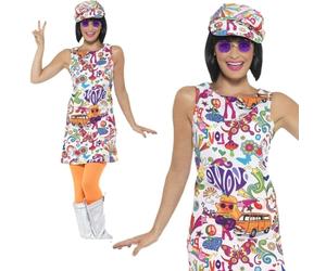 Adulto Retrò Mod 60s 70s Groovy Ragazza Costume da Hippy Donna Costume