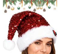 Adults Christmas Hats - Large Plush Sequins Bow Holiday Headgear for Women with Soft Warm Fabric, Party Costume Accessory for Family Gatherings, Winter Holiday Events, Indoor Outdoor Use