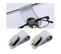 Adunsiaoto 2 Pezzi Clip Portaocchiali per Auto, Porta Occhiali in Pelle E Clip Biglietti da Visita, Clips per Occhiali Multifunzionale con Design a Carrucola Automobile Accessori(Grigio)