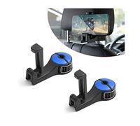Adunsiaoto 2 Pezzi Gancio per Poggiatesta Girevole a 360°, Poggiatesta Gancio Auto, Ganci per Seggiolino Auto, 2 in 1 Gancio Posteriore per Seggiolini Auto con Supporto, per Giocattoli(Blu)