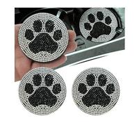 Adunsiaoto 2 Pezzi Universale Sottobicchieri Da Auto, Tappetino Strass Portabicchieri, Cristallo Strass Auto Accessori Interni Automobilistici, Tappetino per Tazza Con Zampa Di Gatto(Nero)