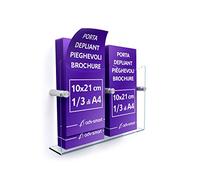 adv-smart Porta Pieghevoli Brochure da parete DOPPIO 10x21 cm - 1/3 di A4 Espositore in Plexiglass con fissaggi in acciaio