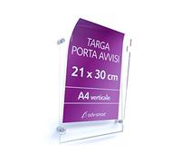 adv-smart Targa Porta Avvisi formato A4 verticale 21x30 cm, Tasca in plexiglass Trasparente Messaggio, Volantino, Info con fissaggi a muro