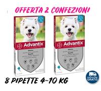 ADVANTIX BAYER 4-10 KG OFFERTA 8 PIPETTE ANTIPULCI ZECCHE PAPPATACI SCADEN.2025