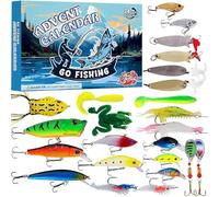 Advent Calendar Fishing Lure - 24 Days of Fishing Baits, Including Hard Lures, Soft Baits, Spinners and Crankbaits, Holiday Countdown Gift Set for Anglers (#A)