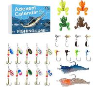 Advent Calendar Fishing Lure - 24 Days of Fishing Baits, Including Hard Lures, Soft Baits, Spinners and Crankbaits, Holiday Countdown Gift Set for Anglers (#B)