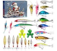 Advent Calendar Fishing Lure - 24 Days of Fishing Baits, Including Hard Lures, Soft Baits, Spinners and Crankbaits, Holiday Countdown Gift Set for Anglers (#F)
