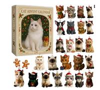 Advent Calendar for Pets, Cat Advent Calendar 2025 with 24 Days Countdown, 24 Cat Breeds Acrylic Kitten Ornaments, Holiday Tree Decoration Christmas Gifts Set for Cat Lovers