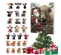 Advent Countdown Calendar 2D Acrylic Highland Cow Ornaments | Christmas Calendar Advent Highland Cow 24 Days | Cattle Charm For Christmas Tree Party Window Wall Car Rearview Mirror Door Decor Kids