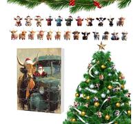 Advent Countdown Kalender Highland Cow - 24 Tage Kuhverzierungen Weihnachten Countdown -Kalender, 2d Acryl -Tierverzierungen Für Baumfenster Wandtür Auto Rückspiegel -Rucksack
