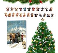 Advent Countdown Kalender Highland Cow - 24 Tage Kuhverzierungen Weihnachten Countdown -Kalender, 2D Acryl -Tierverzierungen Für Baumfenster Wandtür Auto Rückspiegel -Rucksack
