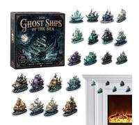 Advent Ship Calendar - 24 Piece 2D Acrylic Pirate Ornaments,Halloween | Nautical Holiday Countdown, Collectible Keepsake | Mini Ship Decorations, Wall Hanging Tree Door Mantel Display for Halloween
