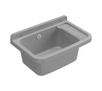 Adventa: Vasca lavatoio in resina di PP, fissaggio a Parete, Con Sifone e Piletta, Resistente agli acidi di uso comune, Lavanderia, Garage, Esterno, 50L × 33,5P × 24H cm, Grigio cemento