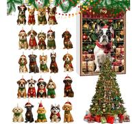 Adventskalender Mit Weihnachtsschmuck - 2D Flach Wiederverwendbar Saisonal | 24-Tage Countdown Bis Weihnachten Hund-Dekorations-Kalender | Per Freunde Erwachsene Teenager Haustierliebhaber Fenster Tür