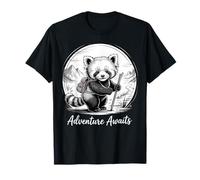 Adventure Awaits Red Panda Escursionismo Monocromatico Art Maglietta