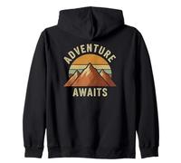 Adventure, Awaits Retro Mountains Sunset Outdoors Explore Felpa con Cappuccio