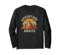 Adventure, Awaits Retro Mountains Sunset Outdoors Explore Maglia a Manica