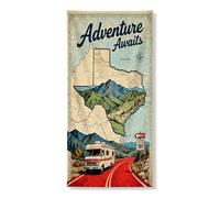 Adventure Awaits - Striscione decorativo per porta con mappa vintage, montagne e camper, decorazione per interni ed esterni, a tema, festival, vacanze, 91 x 182 cm